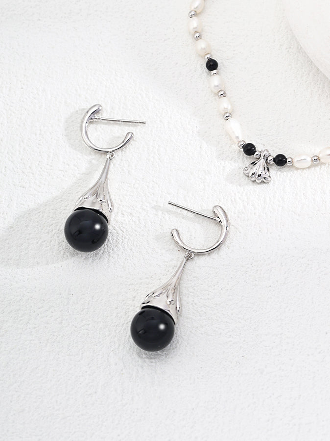 925er Silber Ohrringe mit Tigeraugen-Anhänger/Onyx-Anhänger