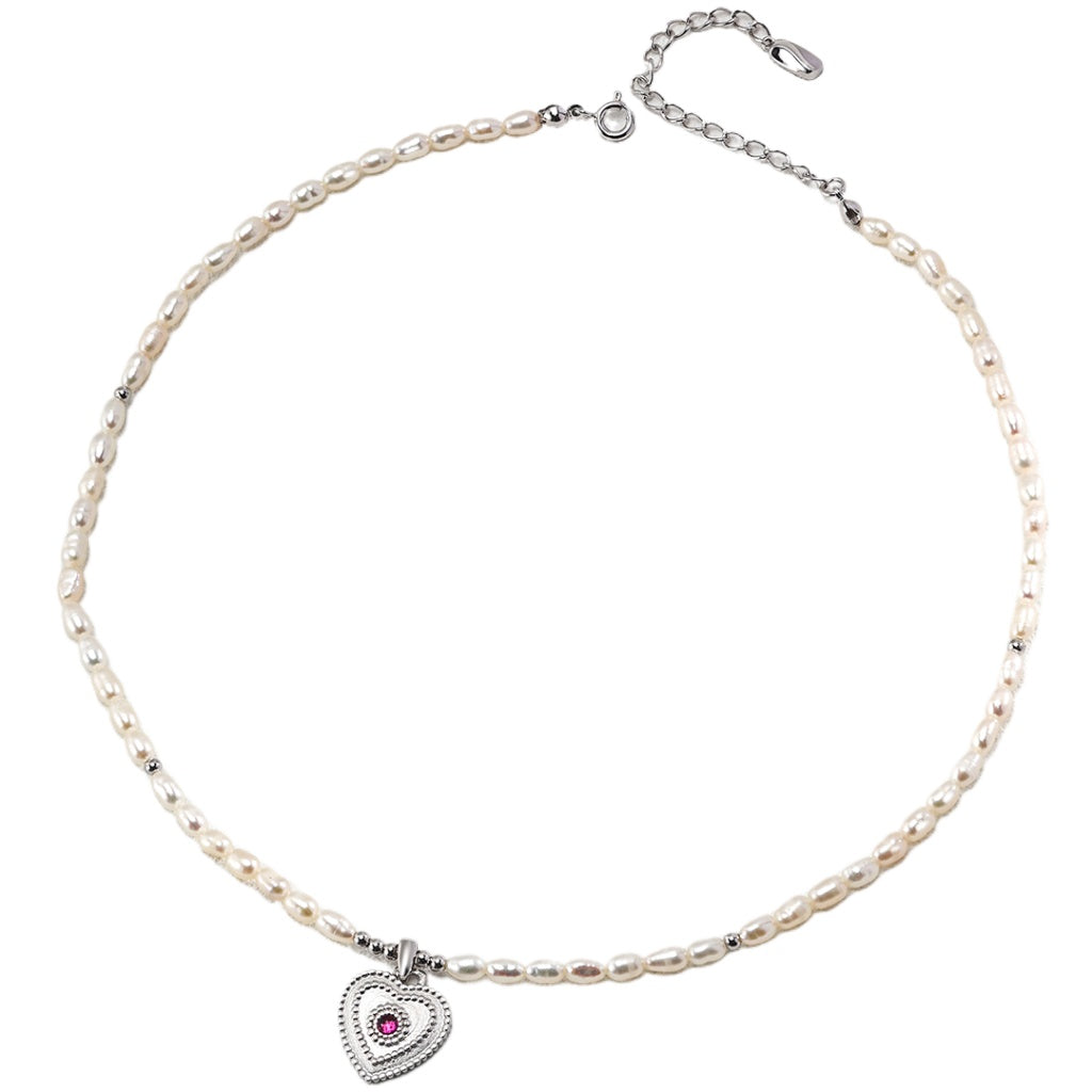 925er Silber Halskette mit natürlichen Perlen und Zirkonia Verzierungen