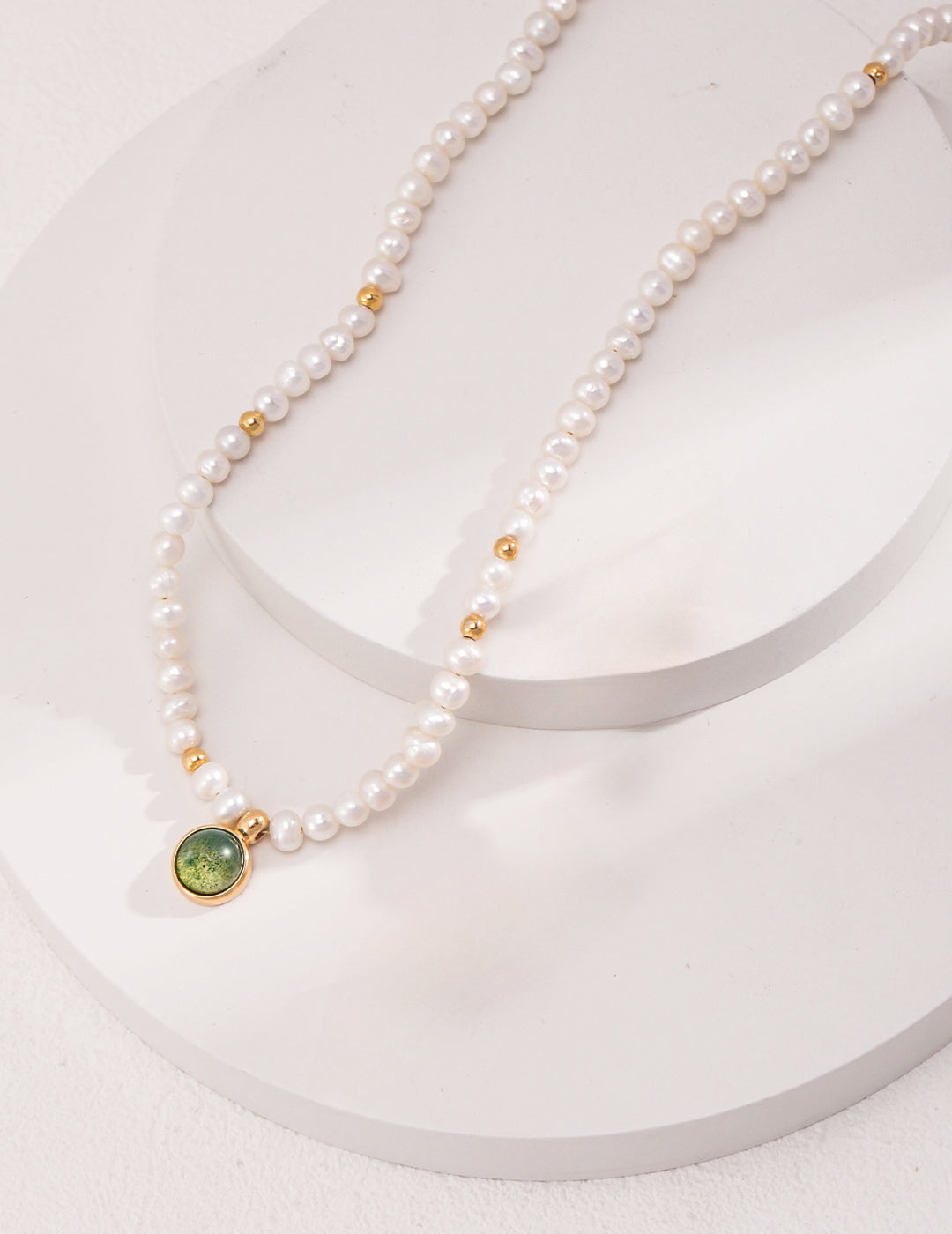 Moosachat-Halskette mit Naturperlen, 925er Silber Kette