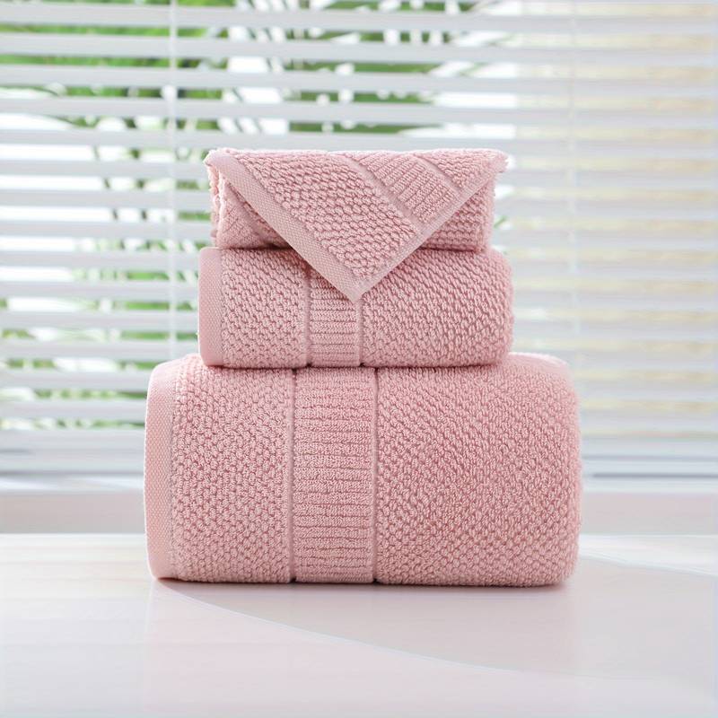 3-teiliges Baumwolle Handtuchset, 1 Waschlappen & 1 Handtuch & 1 Badetuch